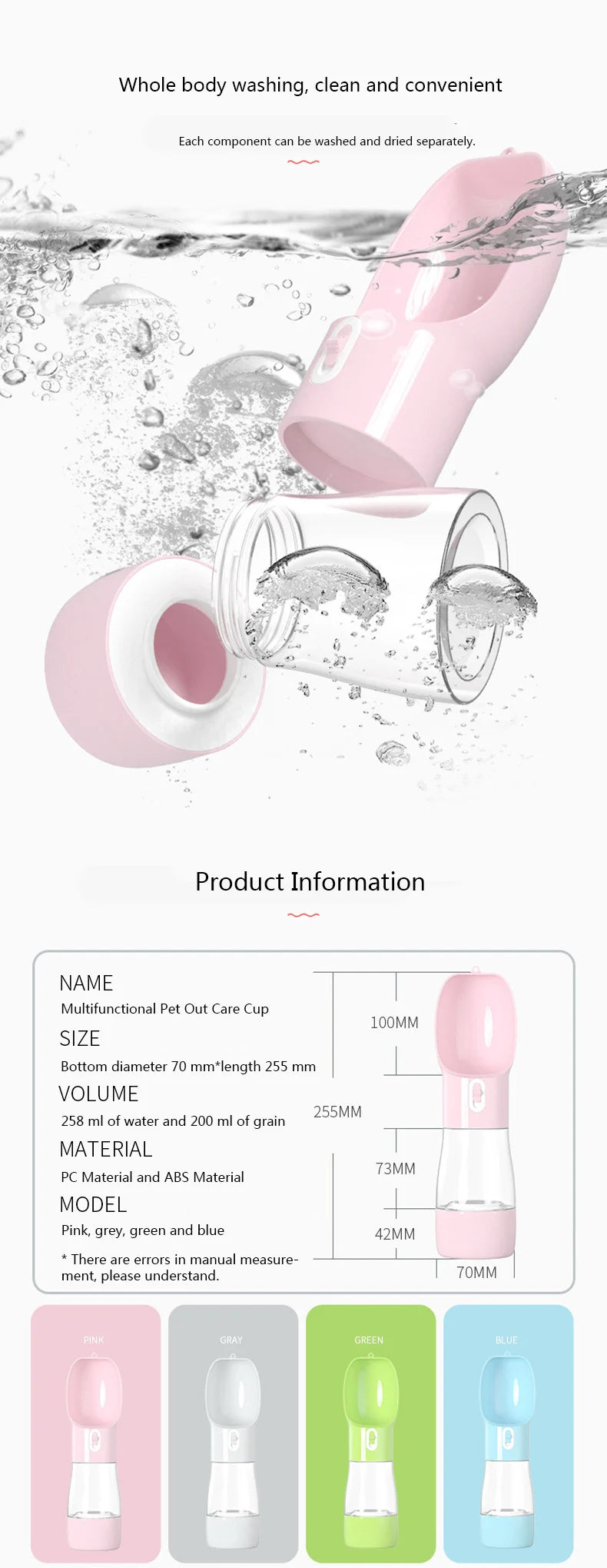 Pet Dog Water Bottle Portable Drinking Water Feeder Bowl Cat Food Feeding For Puppy Outdoor Walking Travel Supplies Pet Products