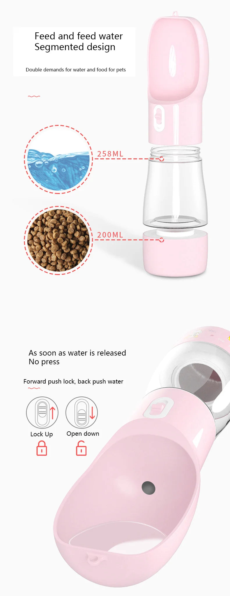 Pet Dog Water Bottle Portable Drinking Water Feeder Bowl Cat Food Feeding For Puppy Outdoor Walking Travel Supplies Pet Products
