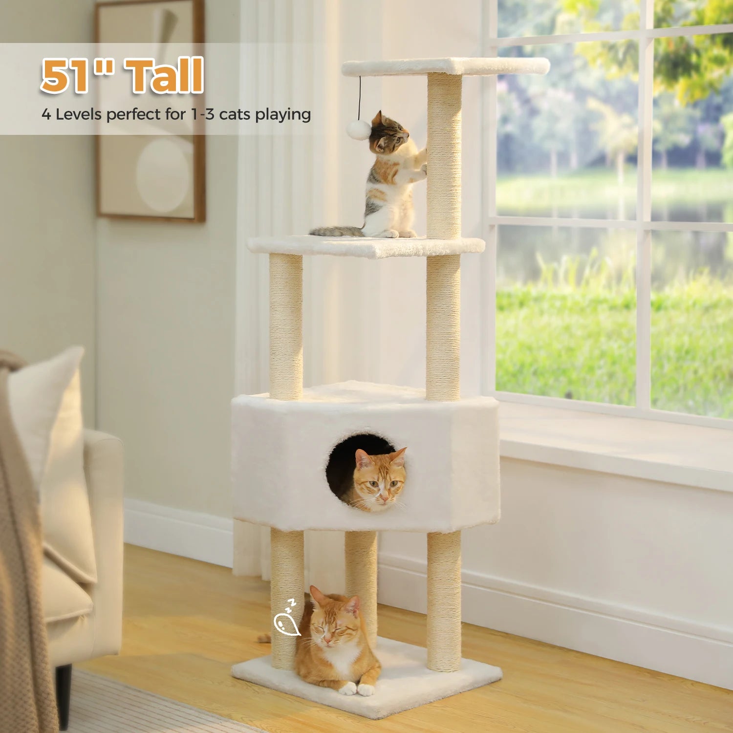 Cat Tree with Toy Cat Tower condo for Indoor Cats Cat House with Padded Plush Perch Cozy Hammock and Sisal Scratching Posts