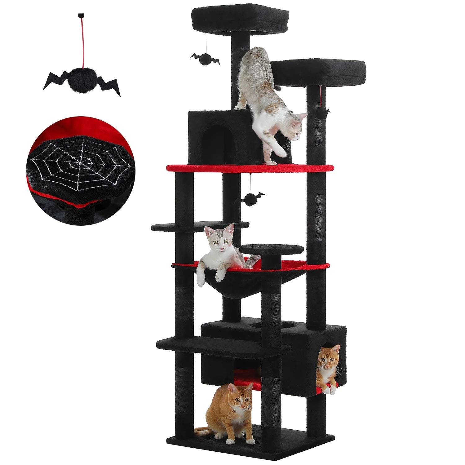 Multi-Level Cat Tree Tower with Scratching Posts&Board, Hammock, Cat Condo, Spacious Top Perch,Dangling Balls for Indoor Cats