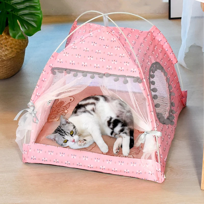 Cat Floral House Tent Semi Enclosed Internet Celebrity Tent Nest Universal For All Seasons Pet Supplies Summer Dog And Cat Nest