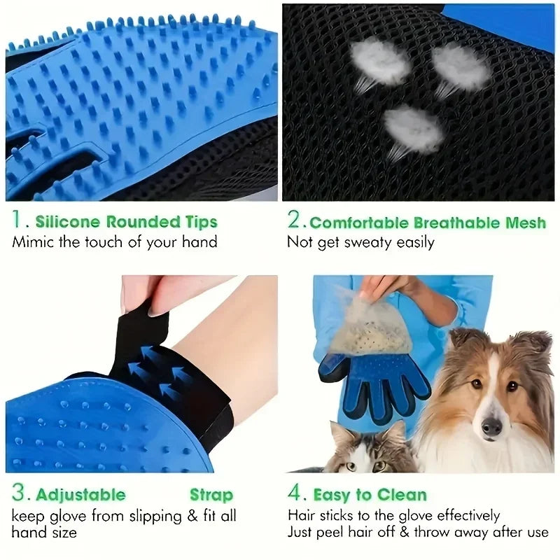 Pet Hair removing Gloves - Gentle Deshedding Brush for Dogs & Cats,Five finger Design