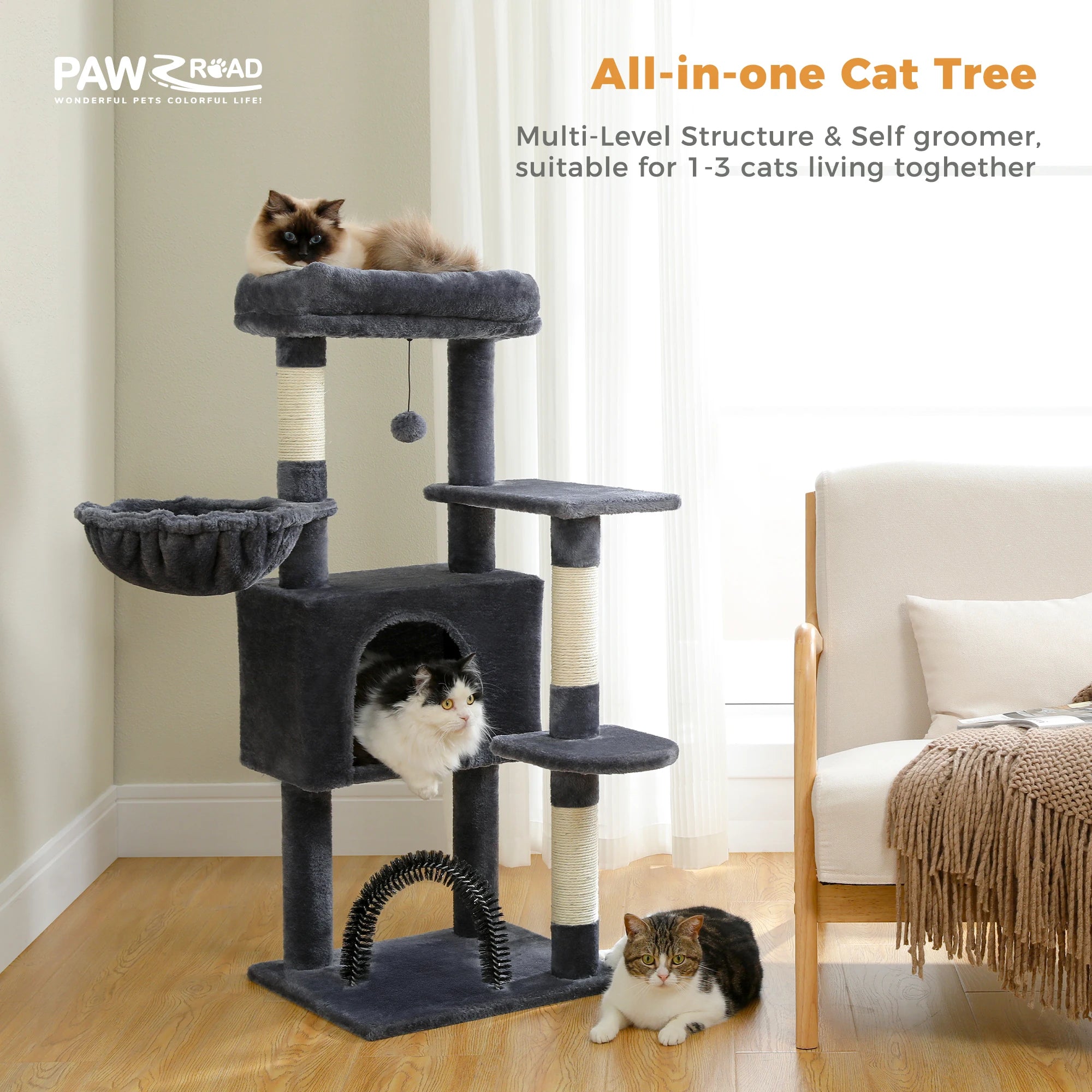 Cat Tree with Toy Cat Tower condo for Indoor Cats Cat House with Padded Plush Perch Cozy Hammock and Sisal Scratching Posts