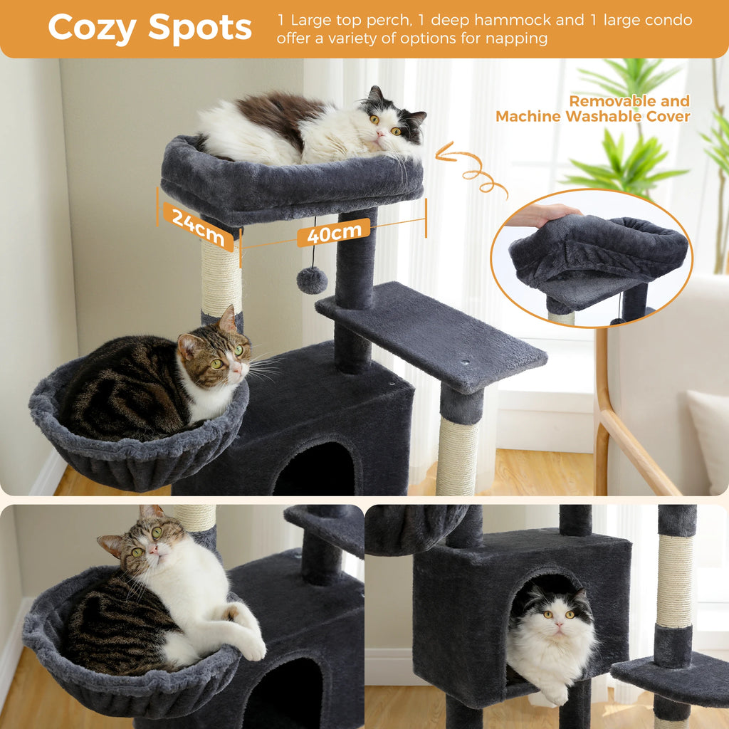 Cat Tree with Toy Cat Tower condo for Indoor Cats Cat House with Padded Plush Perch Cozy Hammock and Sisal Scratching Posts