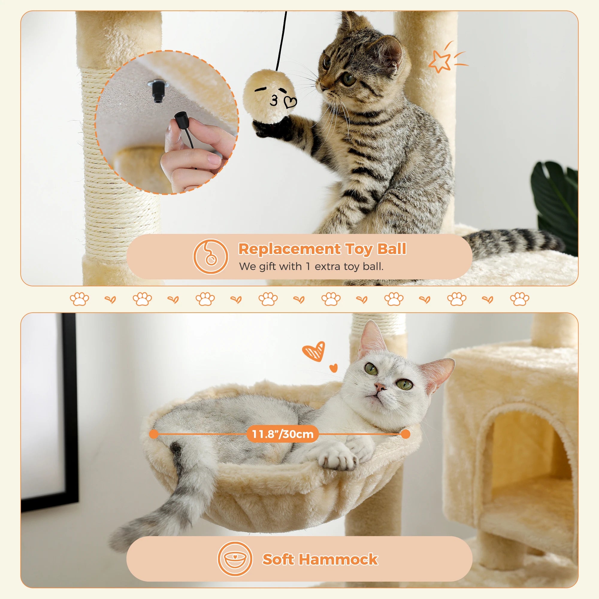 Cat Tree with Toy Cat Tower condo for Indoor Cats Cat House with Padded Plush Perch Cozy Hammock and Sisal Scratching Posts