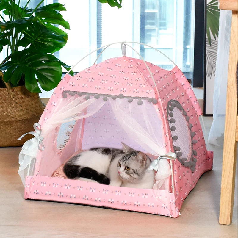 Cat Floral House Tent Semi Enclosed Internet Celebrity Tent Nest Universal For All Seasons Pet Supplies Summer Dog And Cat Nest