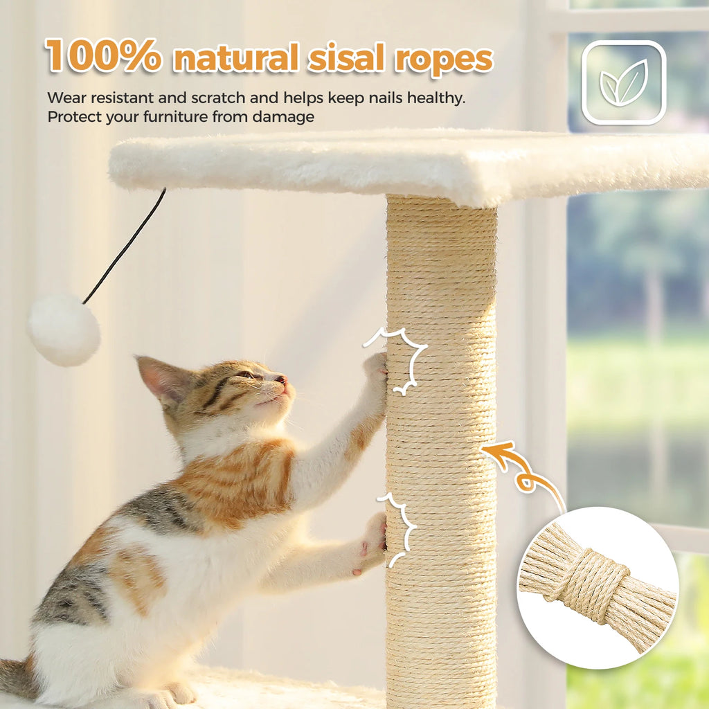 Cat Tree with Toy Cat Tower condo for Indoor Cats Cat House with Padded Plush Perch Cozy Hammock and Sisal Scratching Posts