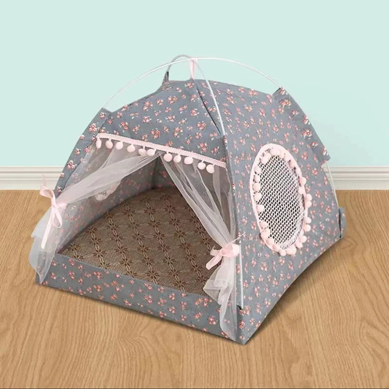 Cat Floral House Tent Semi Enclosed Internet Celebrity Tent Nest Universal For All Seasons Pet Supplies Summer Dog And Cat Nest
