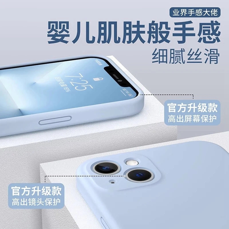 Luxury Original Liquid Silicone Phone Case For iPhone 11 12 13 14 15 16 Pro Max Mini 7 8 Plus XS X XR Soft Bumper Cases Cover